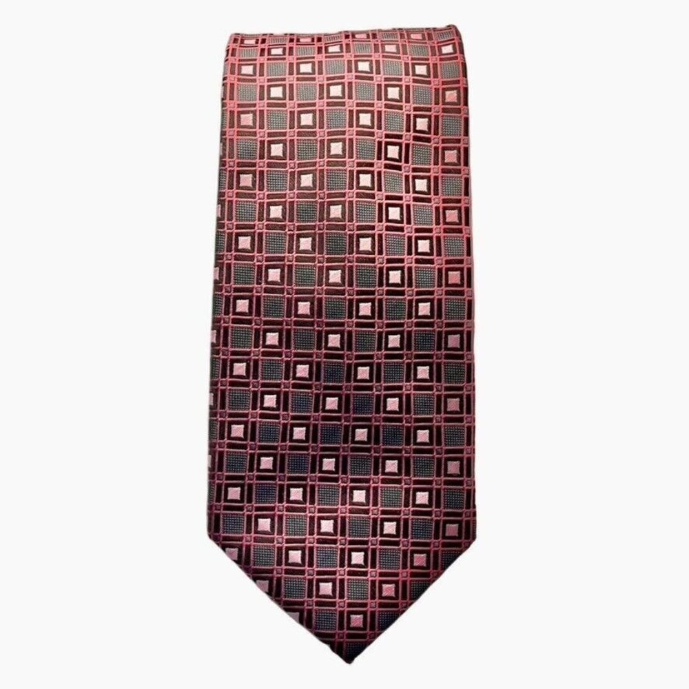 BERGAMO New York Men's Necktie Pink Gray Repp Polyester 58"x3"